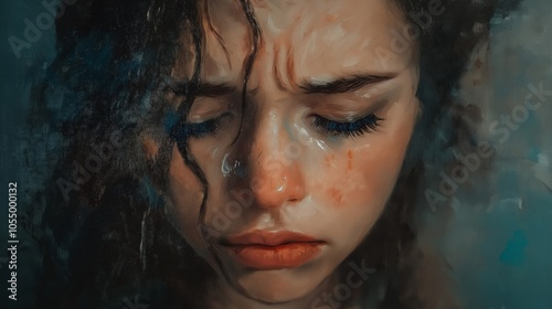 nice portrait painting of a sadness girl