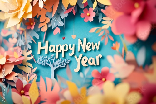 Colorful Paper Cut Art for New Year Celebration