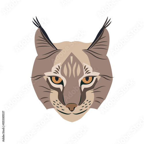 A head of lynx in a flat style isolated on a white. A muzzle of wild predator animal.