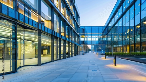 Modern business office building with wide glass curtain wall