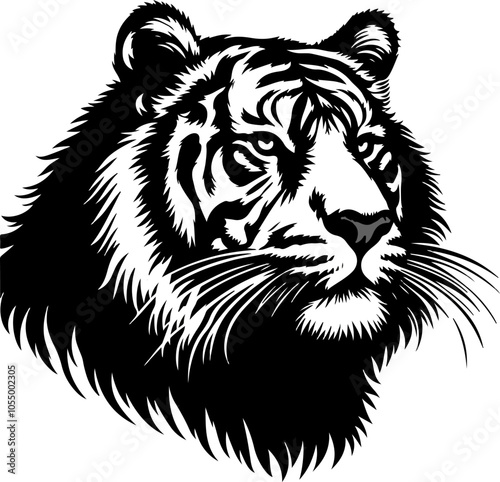 Silhouette of a Royal Bengal Tiger head vector art illustration with a white background 