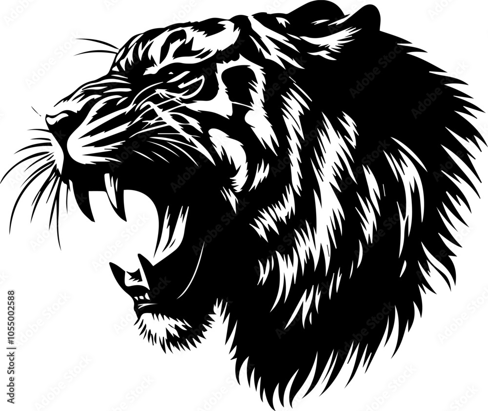 Obraz premium Silhouette of a Royal Bengal Tiger head vector art illustration with a white background 