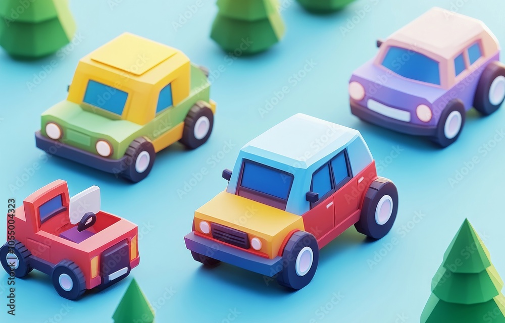 Colorful Low Poly Toy Cars Colorful Low Poly Toy Cars