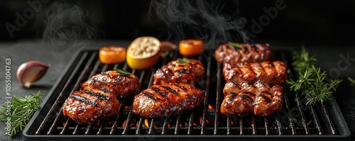 Wallpaper Mural BBQ menu, smoky style with grill icons, 3D illustration Torontodigital.ca