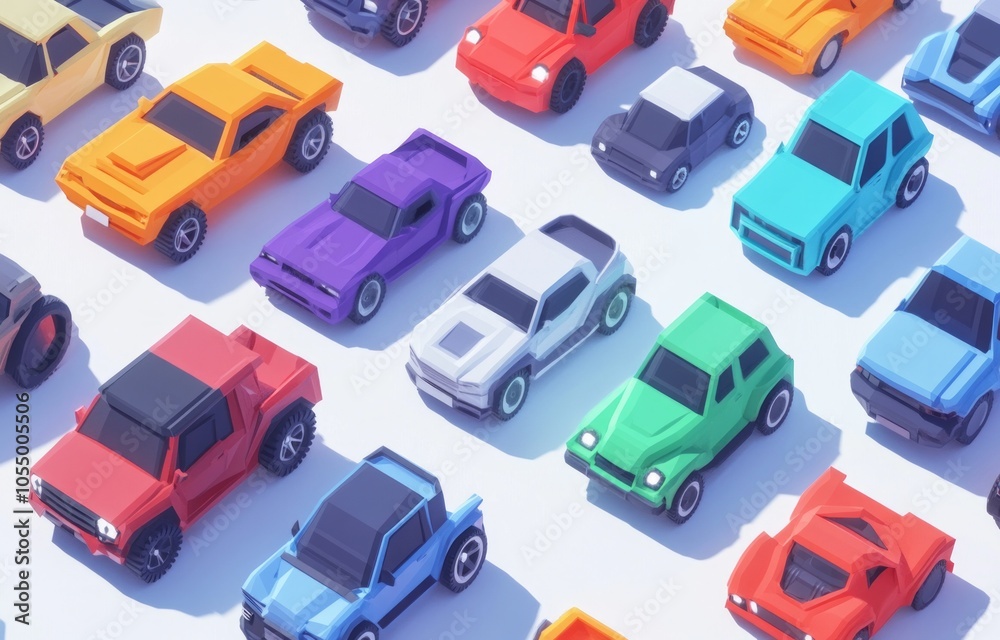 Fototapeta premium Colorful Low Poly Cars Collection