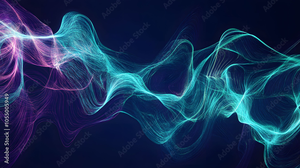Fototapeta premium Blue lightning bolt illustration with a dynamic energy pattern, featuring electric textures and glowing waves against a stormy background