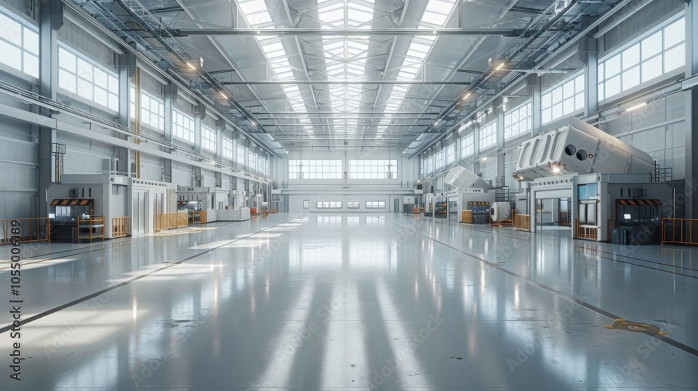 Obraz premium Industrial Factory Interior with Machinery Large Windows and Sunlight