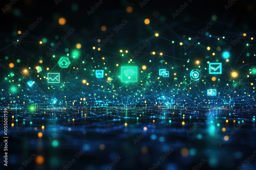 Obraz premium Abstract digital network with glowing icons. (12)