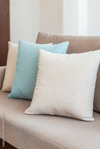 Cozy living room setting featuring soft cushions on a modern sofa in a tranquil space