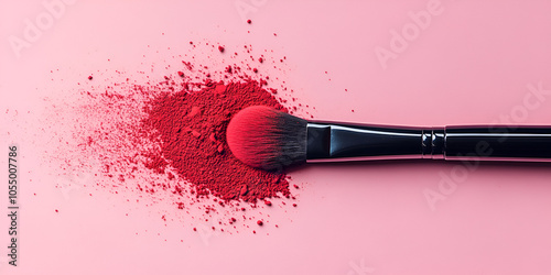  Red Makeup Powder Explosion with Brush on Vibrant Background