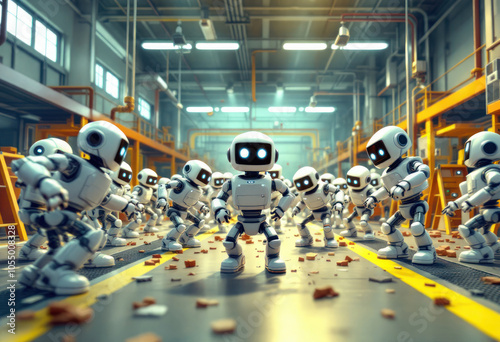 Wallpaper Mural Robot factory workers in a warehouse Torontodigital.ca