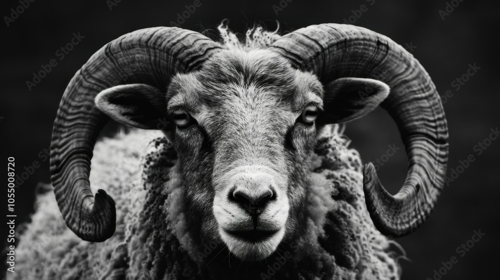 Portrait of a Ram with Majestic Horns