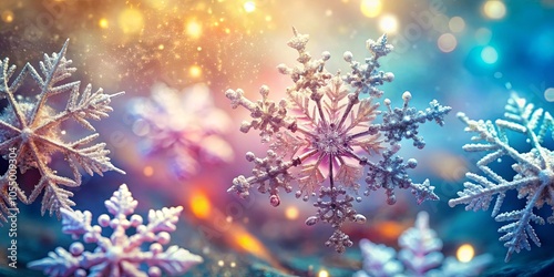 Sparkling Silver Snowflakes Adorned with a Festive Glow of Lights and a Touch of Winter Magic