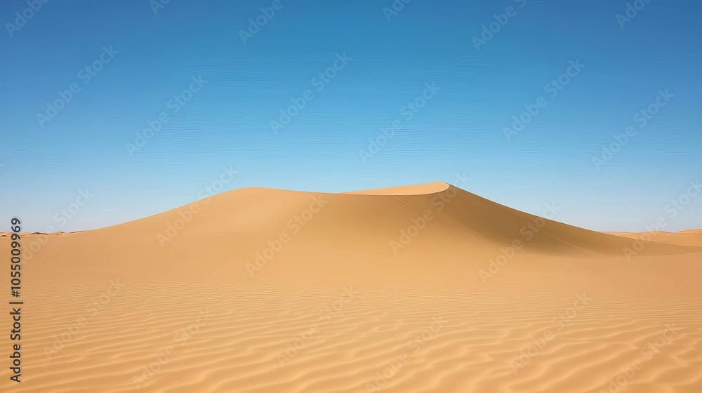 Vast sandy desert with soft rolling dunes in warm sunlight Vast sandy desert with soft rolling dunes in warm sunlight