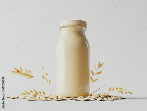 oat, milk, bottle, mockup, glass, wooden, cap, white, background, plant-based, dairy-free, vegan, organic, beverage, healthy, alternative, natural, oats, wholesome, ingredient, nutrition, ecofriendly, photo