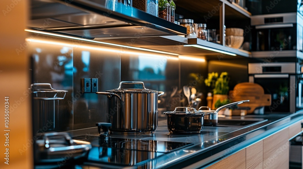 Elegant Luxury Kitchen with High Gloss Cabinets Elegant Luxury Kitchen with High Gloss Cabinets