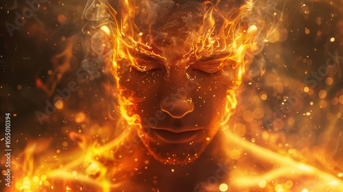 Wallpaper Mural Fiery Human Face Burning Man Fire Flames Heat Power Energy Abstract Background Digital Art Torontodigital.ca