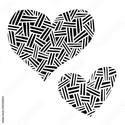 Heart icon set. A pair of doodle hand-drawn elements isolated on a white background. Love collection, Valentine's, abstract clipart. Geometric shapes