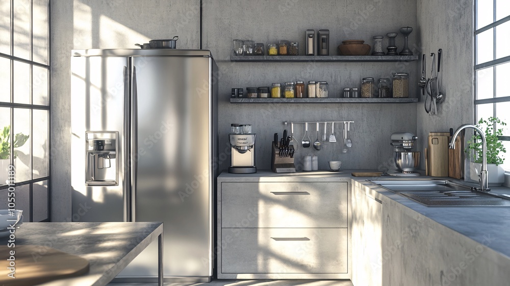Modern Industrial Kitchen with Concrete Accents Modern Industrial Kitchen with Concrete Accents