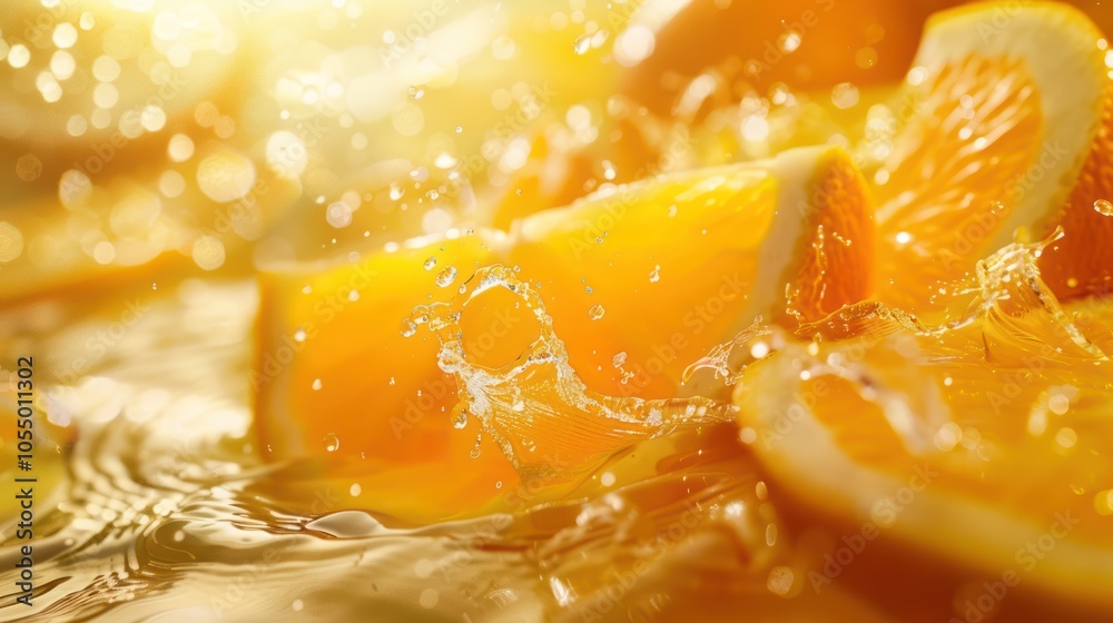 Refreshing Orange Slices Splashing in Juice Refreshing Orange Slices Splashing in Juice