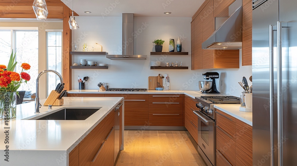 Sleek Modern Kitchen with Streamlined Cabinets Sleek Modern Kitchen with Streamlined Cabinets