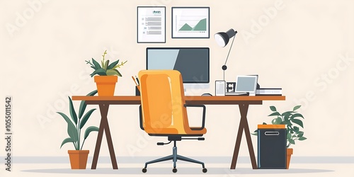 This image could be named Modern office workspace with computer desk and furniture in an empty living room setting