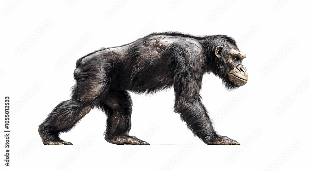 Encounter with Gigantopithecus: A Realistic Depiction on a White Background Encounter with Gigantopithecus: A Realistic Depiction on a White Background