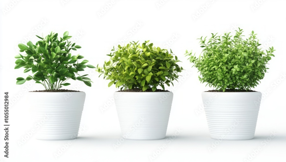 Three Potted Plants in White Pots Three Potted Plants in White Pots