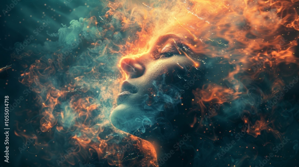 Abstract Woman in Fire and Smoke Surreal Art Digital Painting Abstract Woman in Fire and Smoke Surreal Art Digital Painting