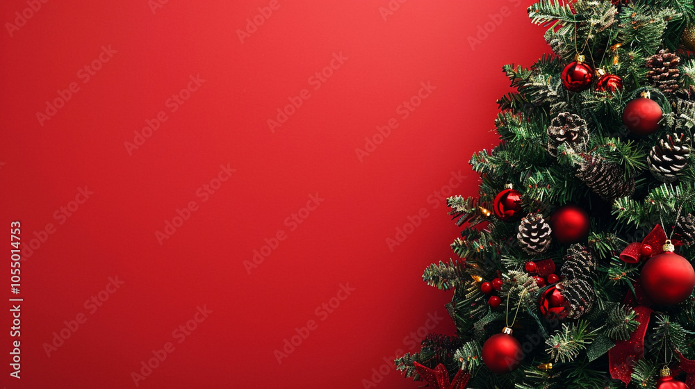 A red background with a christmas tree and a sign that says merry christmas A red background with a christmas tree and a sign that says merry christmas