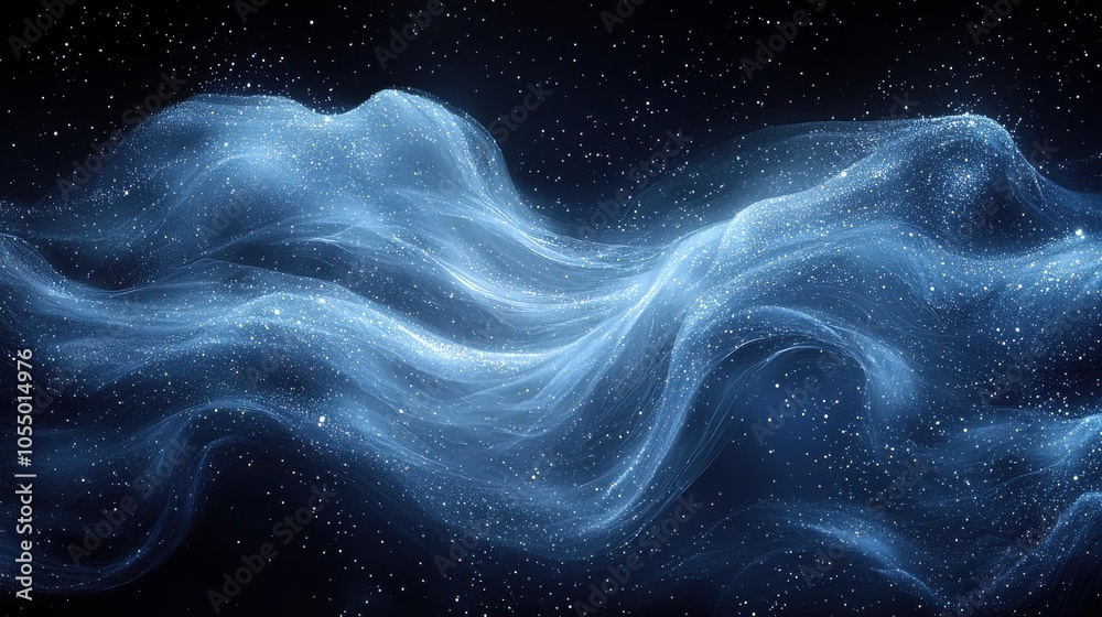 A majestic representation of swirling cosmic clouds illuminated by distant stars during a serene night in the universe A majestic representation of swirling cosmic clouds illuminated by distant stars during a serene night in the universe