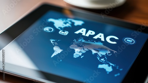 Wallpaper Mural Closeup of APAC on Tablet Displaying Global Map for Business Insights in Asia-Pacific Region Torontodigital.ca