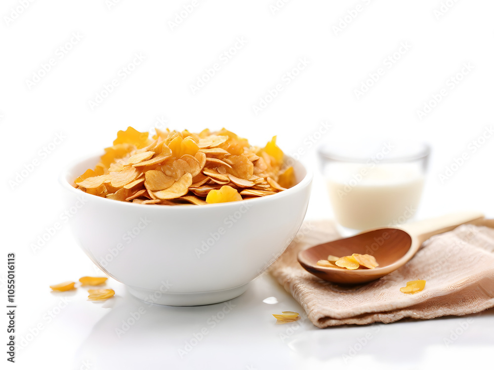 cornflakes and milk on white background cornflakes and milk on white background