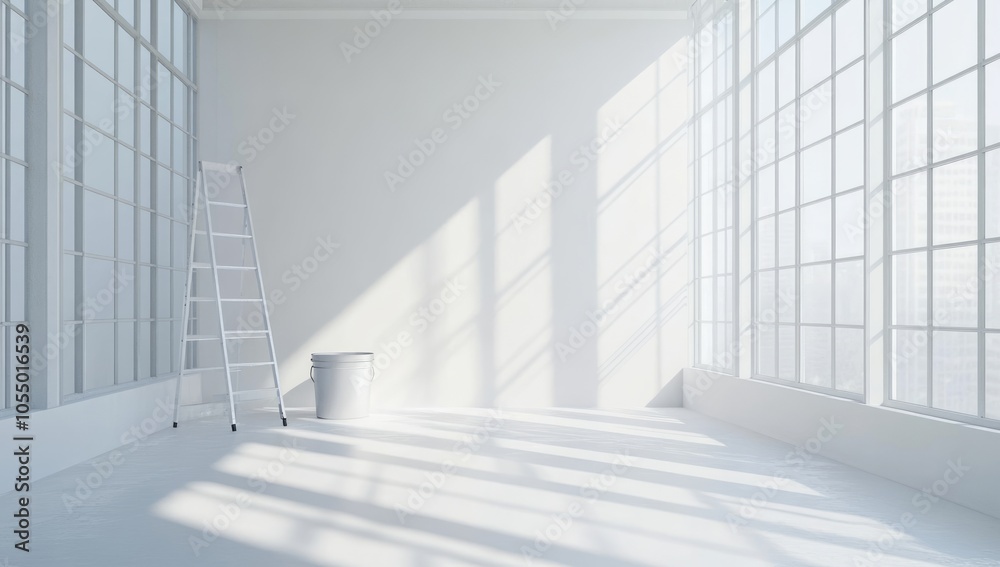 Obraz premium Empty Room with Large Windows and Sunlight