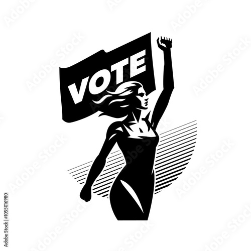 Protest woman. People protest with a flag and a fist