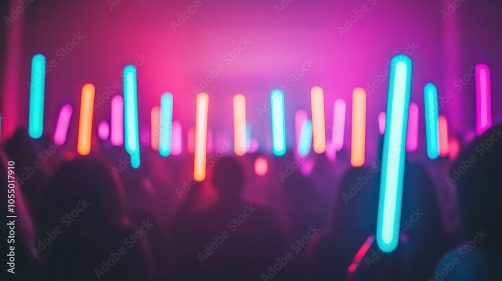 Glowing Neon Accessories and Lighting Illuminating the Dance Floor at an Energetic Electronic Music Party or Festival Blurred Motion and Depth of Field Create a Vibrant Colorful Glowing Neon Accessories and Lighting Illuminating the Dance Floor at an Energetic Electronic Music Party or Festival Blurred Motion and Depth of Field Create a Vibrant Colorful