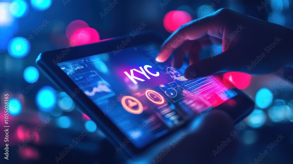 Hands Engaged with Tablet Displaying Clear Text KYC and Identity Verification Process Hands Engaged with Tablet Displaying Clear Text KYC and Identity Verification Process