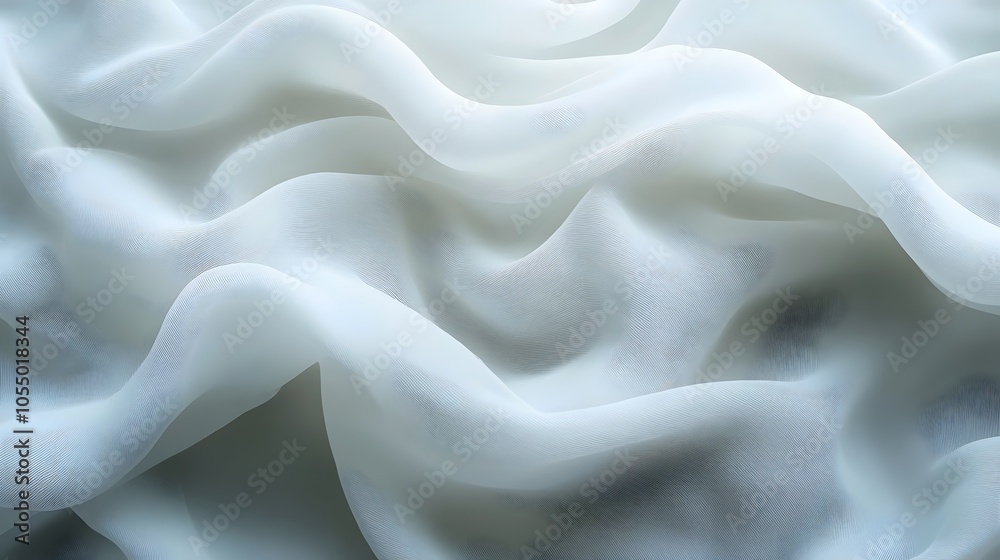 Obraz premium Soft, translucent white fabric draping elegantly, capturing light and shadows, creating a serene and calming atmosphere, perfect for creative textile design.