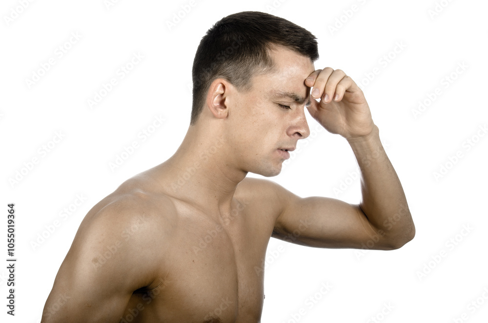 Headache and migraine. Young attractive man.
