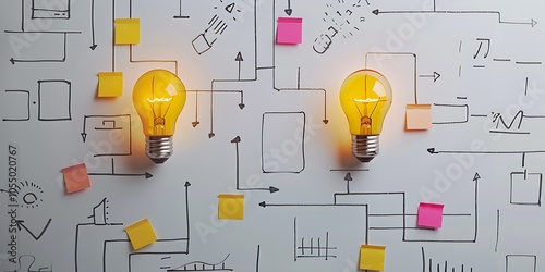 A creative illustration of an electronic circuit board symbolizing innovation and ideas with a lightbulb icon representing technology and inspiration