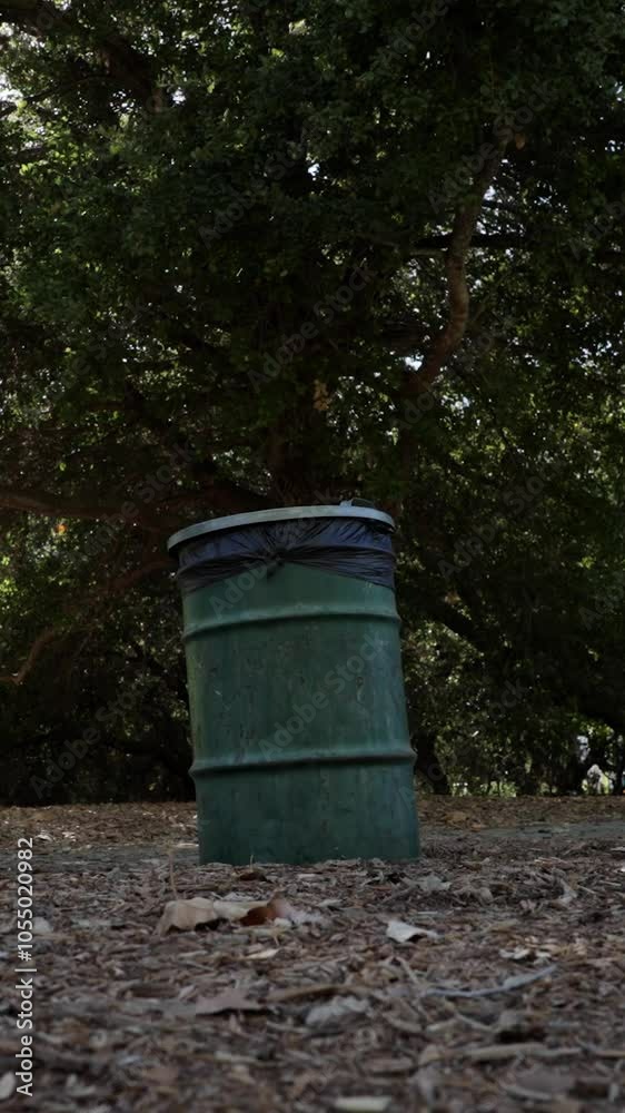 trashcan in wilderness low tracking shot vertical video trashcan in wilderness low tracking shot vertical video