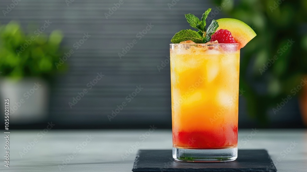 Vibrant and Refreshing Sparkling Mocktail with Colorful Fruit Garnish A Non Alcoholic Beverage Perfect for Summer or Restaurants Vibrant and Refreshing Sparkling Mocktail with Colorful Fruit Garnish A Non Alcoholic Beverage Perfect for Summer or Restaurants