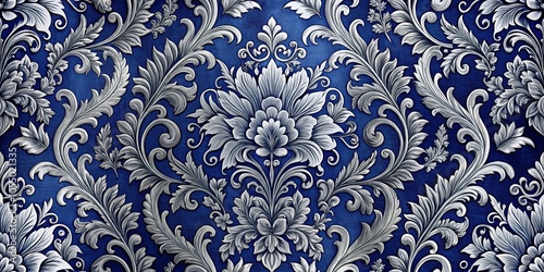 Intricate Silver Filigree on a Deep Blue Background, a Decorative Pattern with a Timeless Elegance