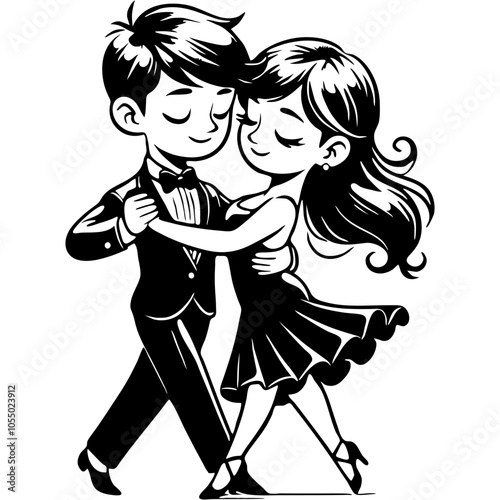 Passionate couple dancing Latin american tango in monochrome. Simple minimalistic vector in black ink drawing on transparent background