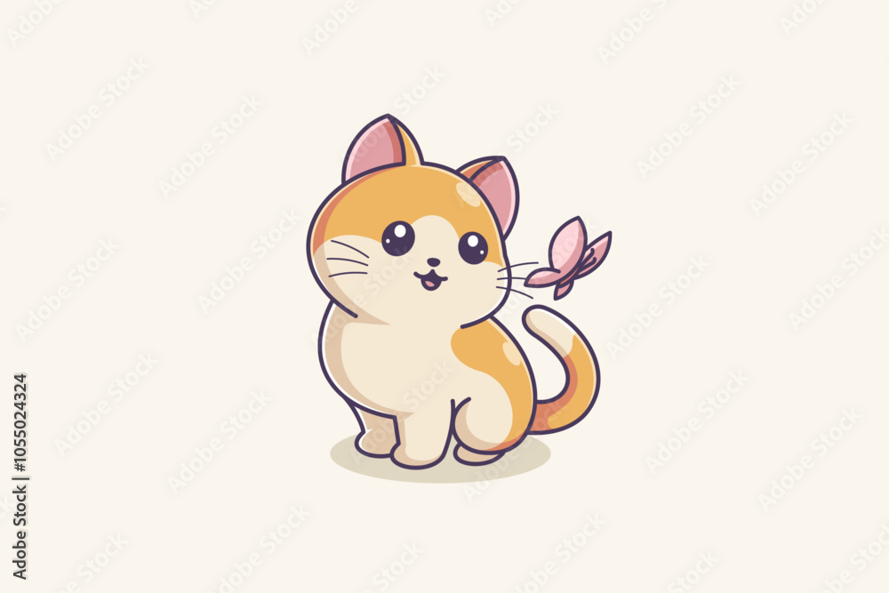 Cute kitten watching butterfly fly Cute kitten watching butterfly fly