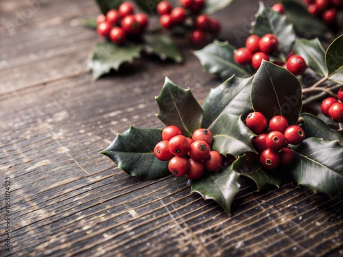 Faint Repetitive Pattern of Holly Leaves and Berries photo