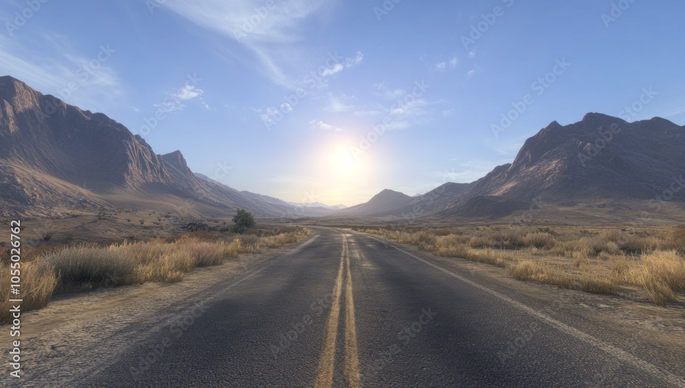 Desert Highway Under a Sunny Sky Desert Highway Under a Sunny Sky