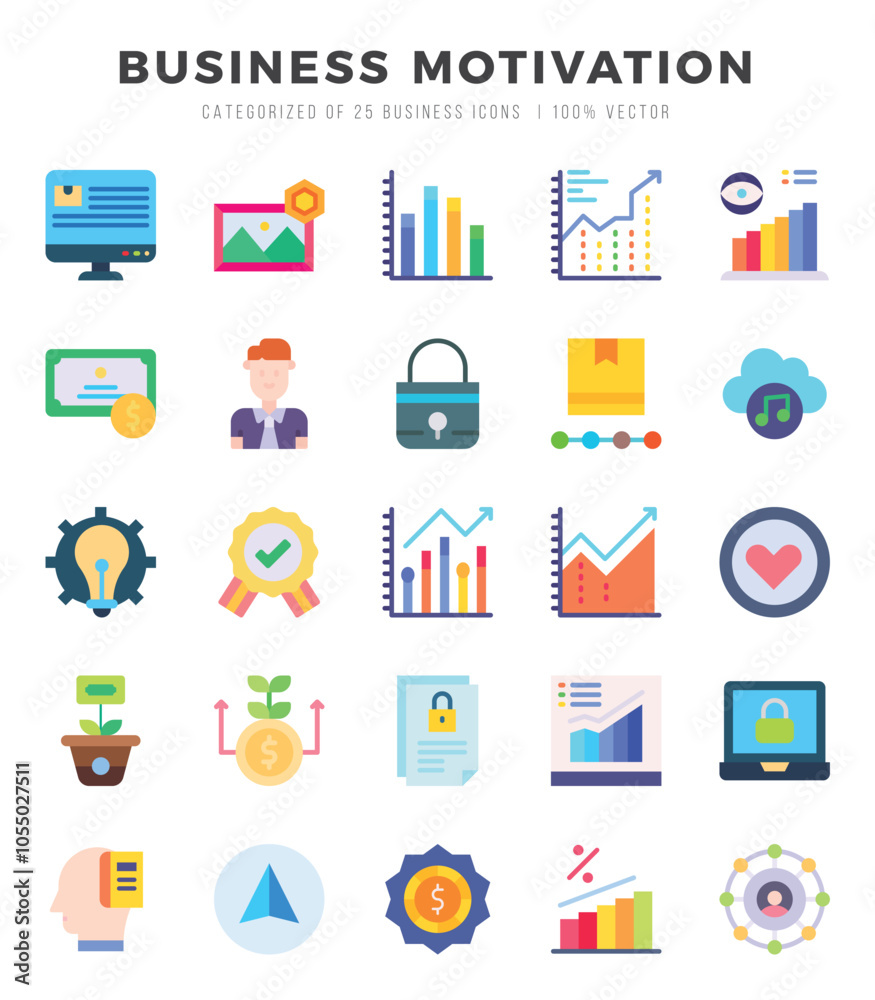BUSINESS MOTIVATION elements. Flat web icon set. Simple vector illustration. BUSINESS MOTIVATION elements. Flat web icon set. Simple vector illustration.