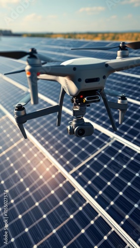 Drones and solar cells the drone is a high angle camera shooting a solar cell farm which is clean energy able to generate electricity solar panel Ultra realistic Photorealistic  photo