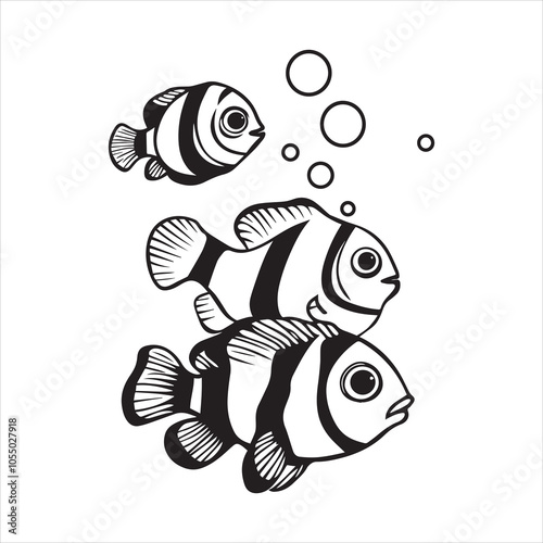 Underwater Scene ClipArt Design - Coral Reef Vector illustration in black and white
